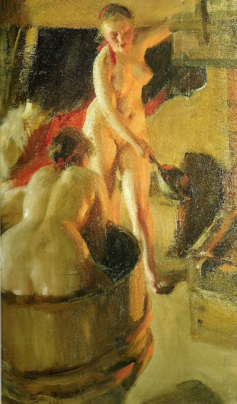 Anders Zorn badande kullor i bastun Germany oil painting art